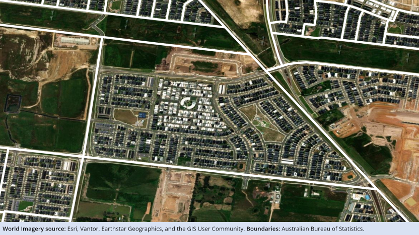 Image showing a single 2021 Mesh Block over a developed area. Full description can be found in the 'Description' tab above the image.