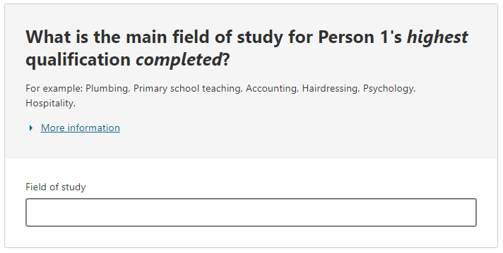 What is the main field of study for the person’s highest qualification completed? 