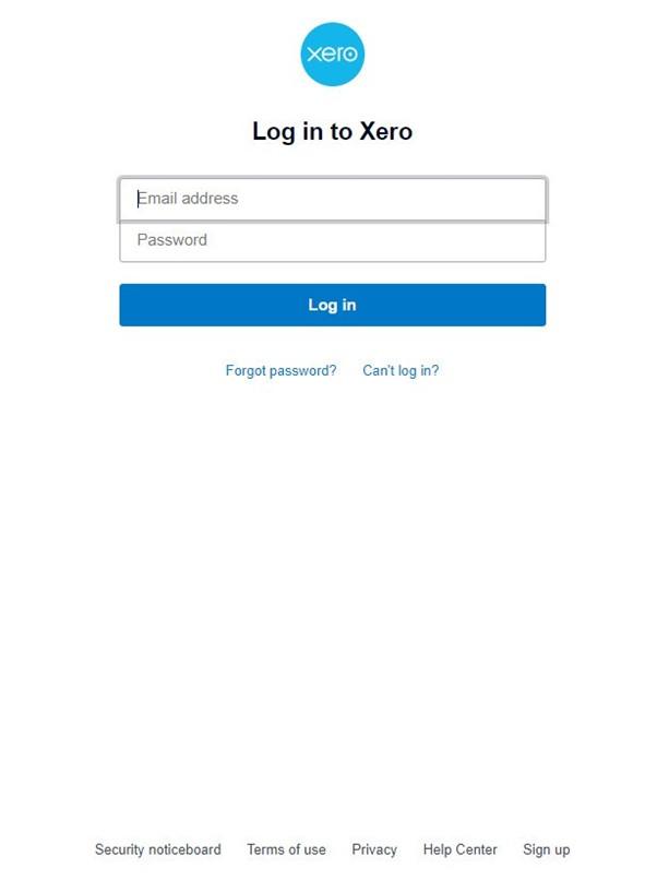 Log in with Xero screen