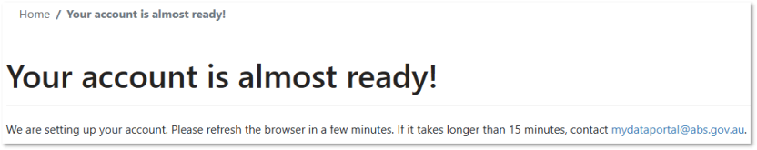 Screenshot of web page displaying, 'Your account is almost ready!' message.