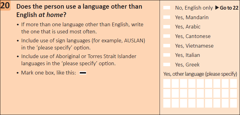 This question seeks information on what language a person uses at home.