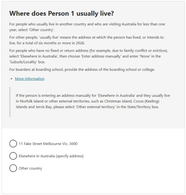 This image shows a question from the 2026 Census online form. Please see Description for more detail.