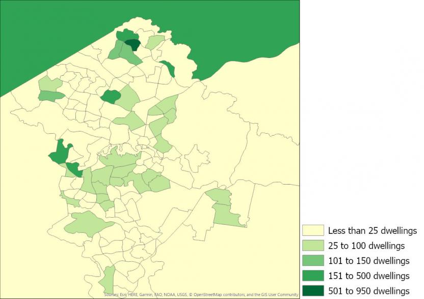 Figure 22: Number of houses completed, Australian Capital Territory SA2s, 2016 to 2019