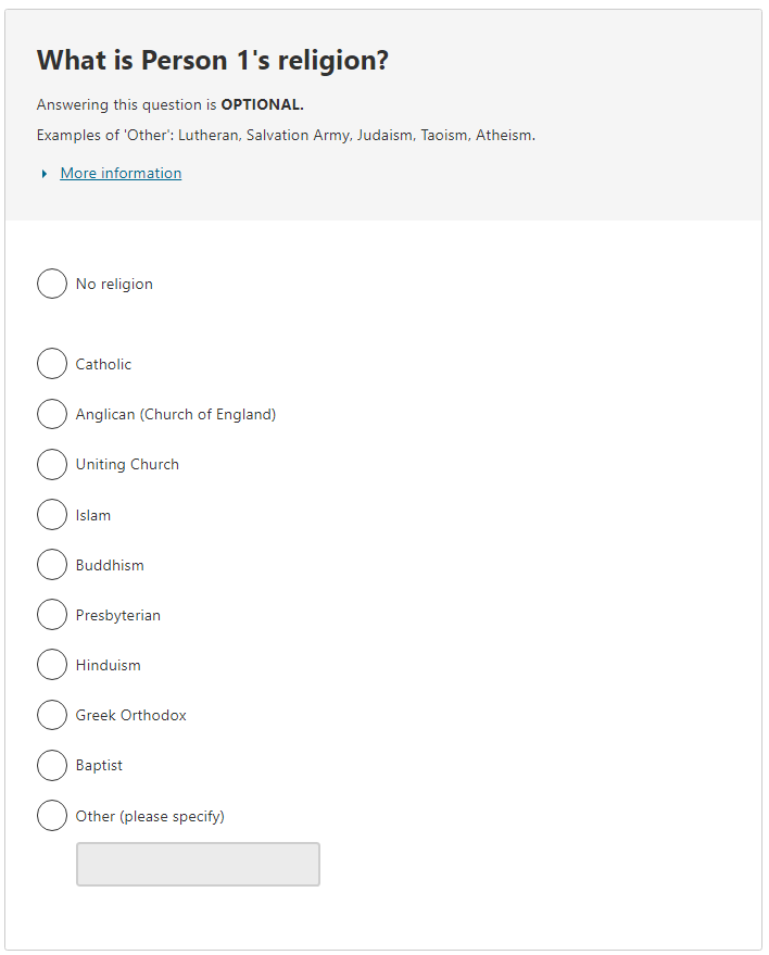 What is the person’s religion?