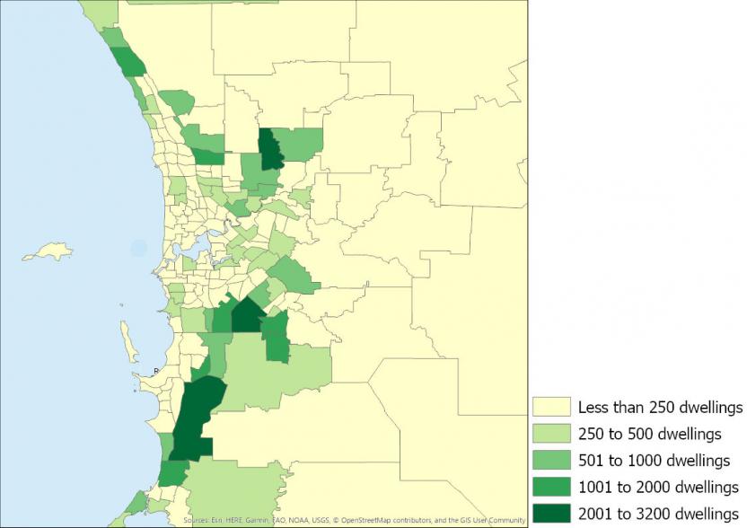 Figure 13: Number of houses completed, Western Australia SA2s, 2016 to 2019