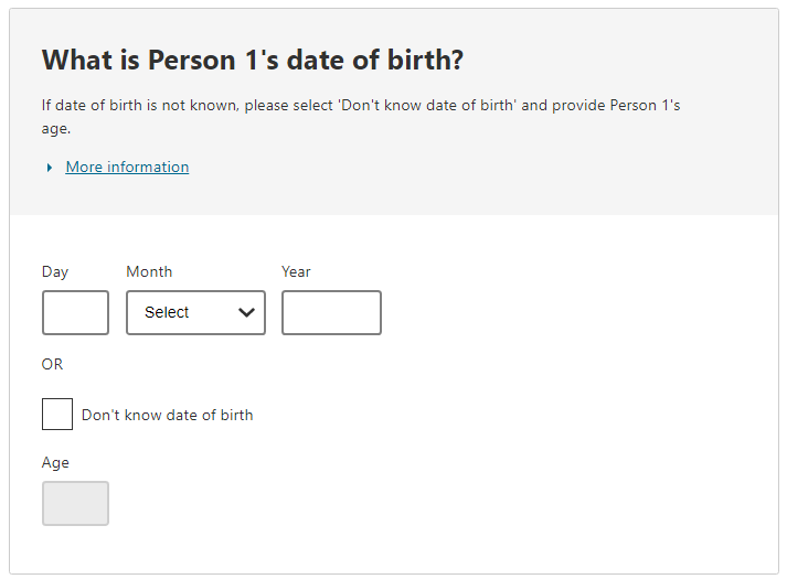 What is the person’s date of birth and age? 