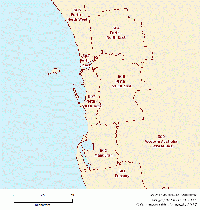 Statistical Area Level 4 map - Perth