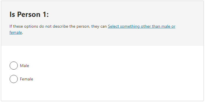 Is the person: Male, Female, Non-binary sex 