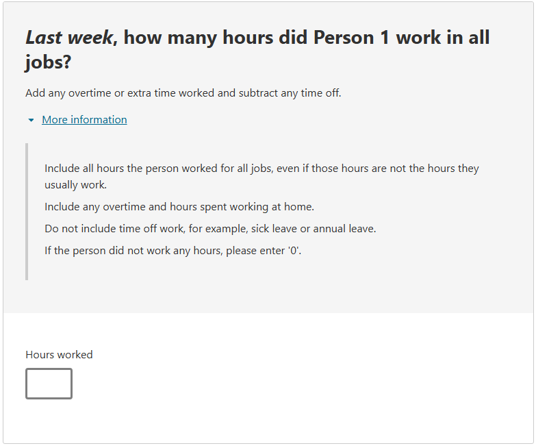 Last week, how many hours did the person work in all jobs? 