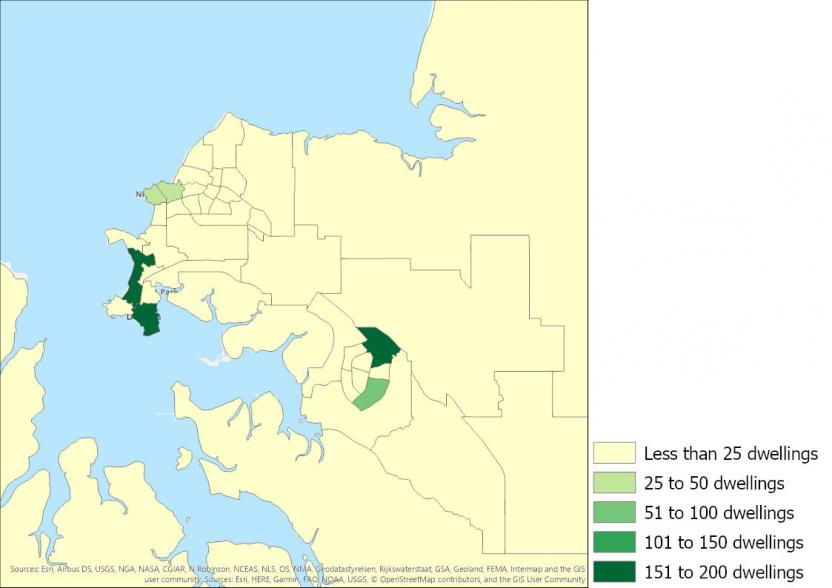 Figure 21: Number of apartments completed, Northern Territory SA2s, 2016 to 2019