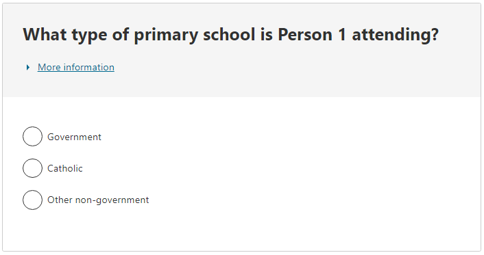 Attainment of Certificate III or higher or working towards a non-school qualification example - Primary school response selected