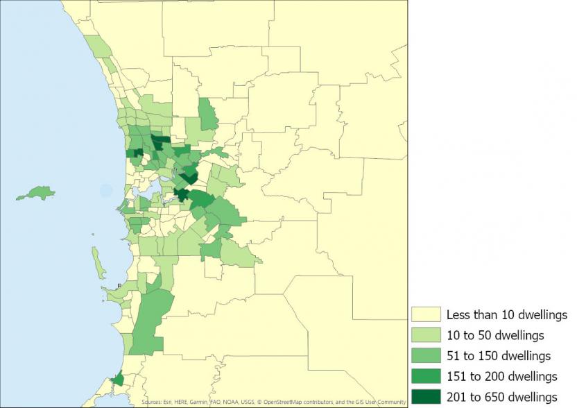  Simple image Toggle Actions Figure 14: Number of townhouses completed, Western Australia SA2s, 2016 to 2019