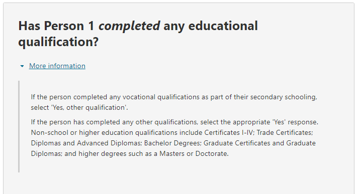 Additional information relating to the question on: Has the person completed any educational qualification
