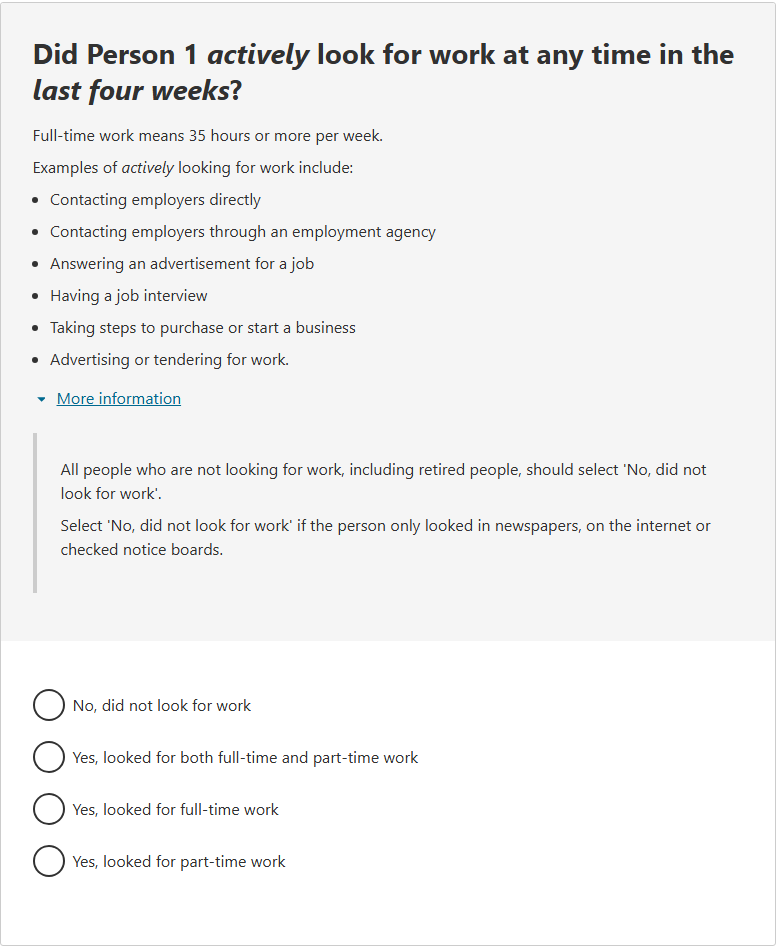 Did the person actively look for work at any time in the last four weeks? 