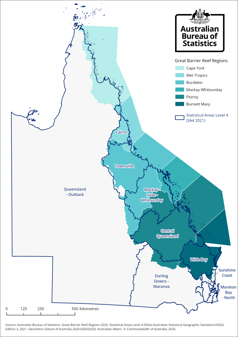Map of SA4 regions relevant to the GBR Ecosystem Accounts