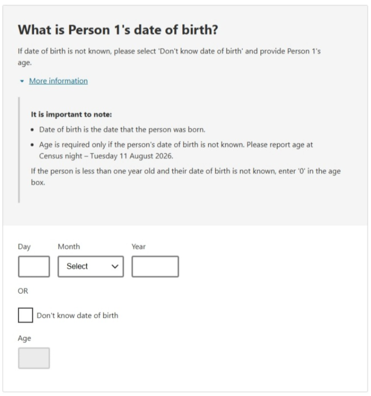 This image shows a question from the 2026 Census online form. Please see Description for more detail.