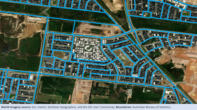 Image showing 2026 Mesh Blocks split across a developed area. Full description can be found in the 'Description' tab above the image.