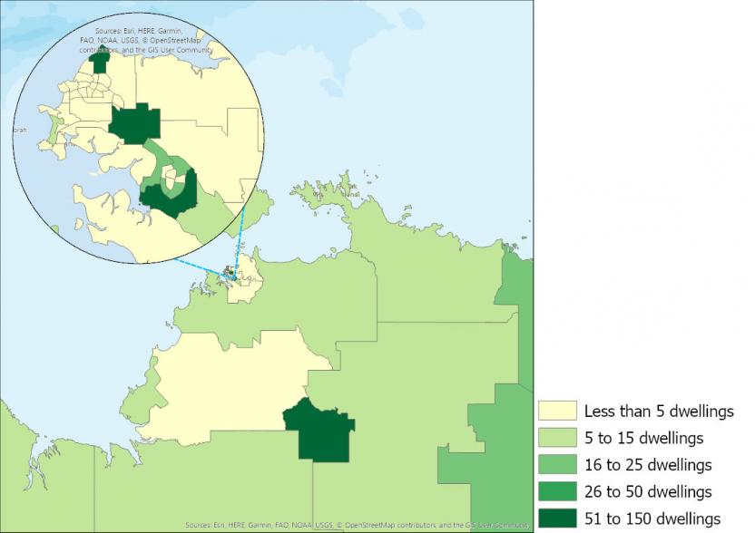Figure 20: Number of townhouses completed, Northern Territory SA2s, 2016 to 2019