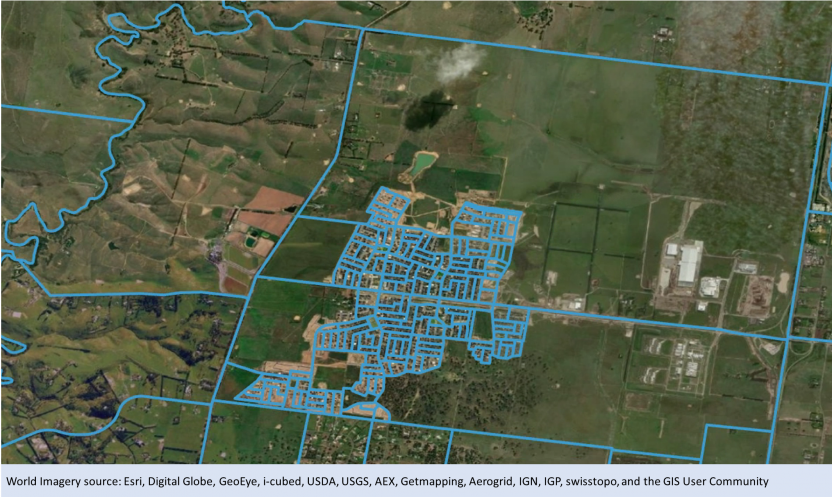 This image shows many new small Edition 3 (2021) Mesh Blocks where there has been significant population growth. 