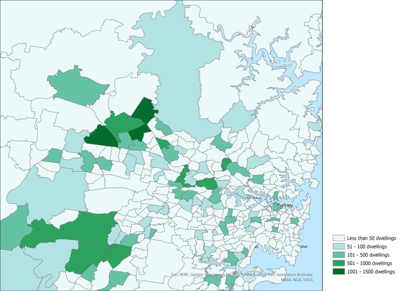 Dwelling stock growth (number of dwellings), New South Wales SA2s, 2021-22