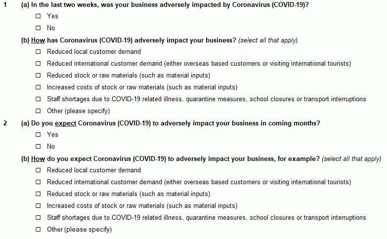 Business impact from COVID-19 Survey Questionaire