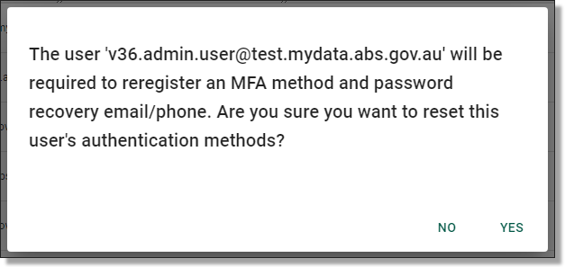 reset MFA confirmation