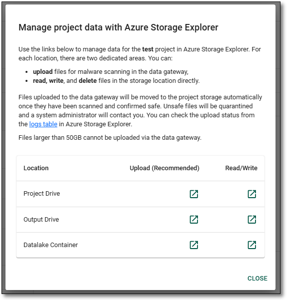 Manage project data in Azure Storage Explorer