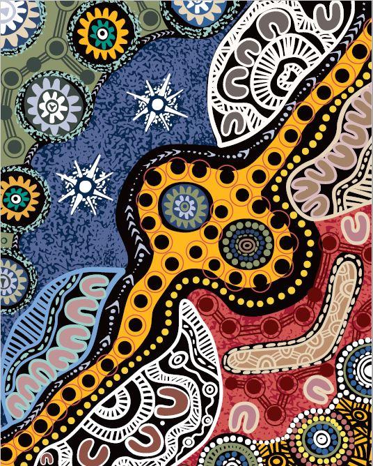 Artwork used in campaign materials for Aboriginal and Torres Strait Islander audiences. ‘Our Story. Our Future.’ Was created by proud Wiradjuri, Wotjobaluk, Yuin and Gumbaynggirr artist Luke Penrith and Maluililgal people, Badu Island artist Naseli Tamwoy.