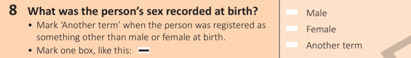 2026 Census - What is the person's sex recorded at birth? (online form)