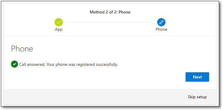 Call answered and phone registered successfully