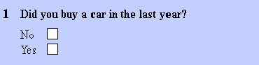 Did you buy a car in the last year? Response options: No; Yes.