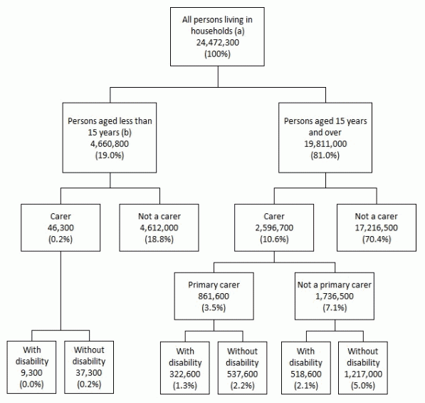 All persons living in households, by carer status, 2018