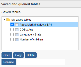 Open, copy, delete or rename a saved table