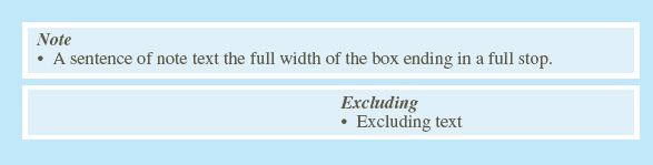 'Excluding' instructions aligned to the right of the box 