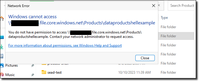 Network error message when accessing a file that is not approved for your project