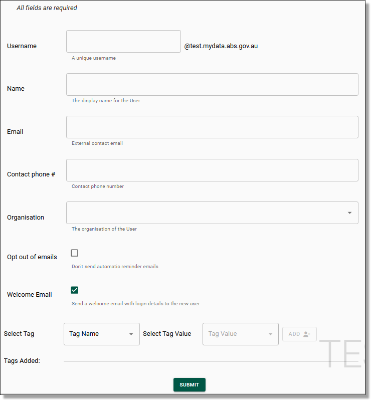New user registration form