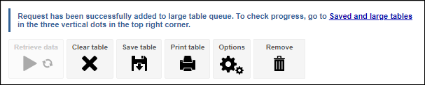 Job submission request message will prompt when the large table has been successfully submitted