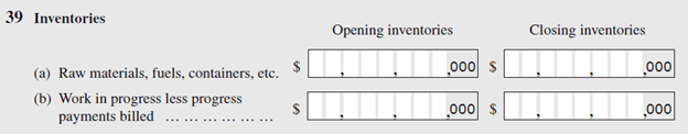 Asking about 'Raw materials, fuels, containers, etc.', and 'Work in progress less progress payments billed' are examples of sub questions. These are related to the main topic which is inventories.