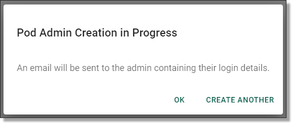 admin creation in progress pop-up