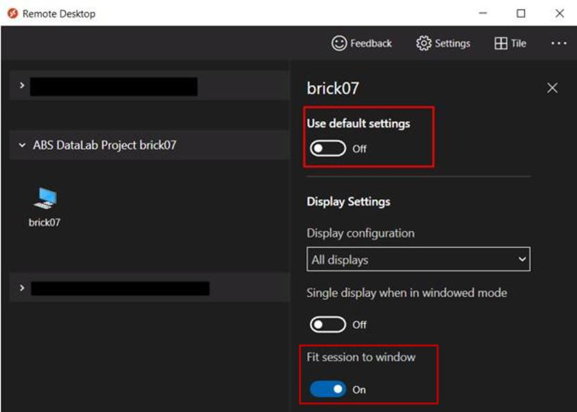 Remote desktop client default settings