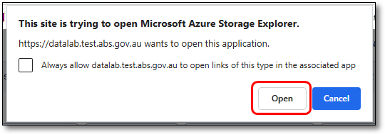 Open Azure Storage Explorer pop-up