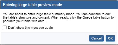 Large table notification message