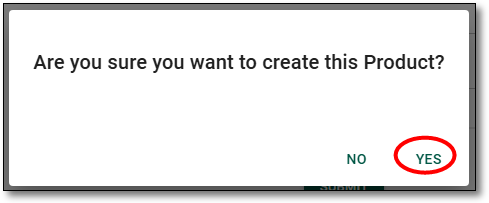 Create product confirmation