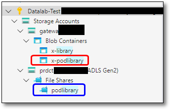 Identifying the polibrary containers in Azure Storage Explorer