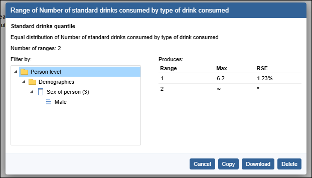 Dialogue box for quantile management