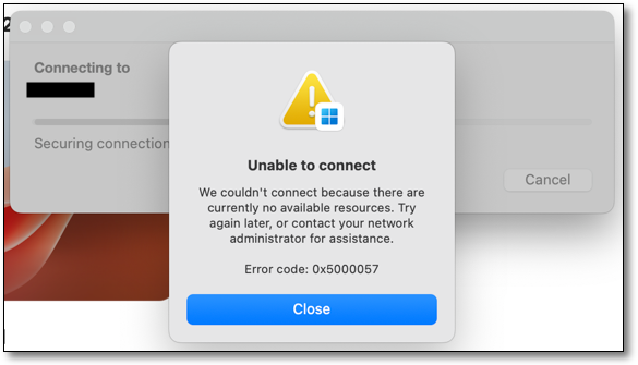 No available resources error message