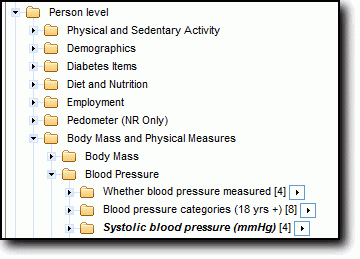 An image showing the folder levels including the sub–categories under which the Systolic Blood Pressure item is located