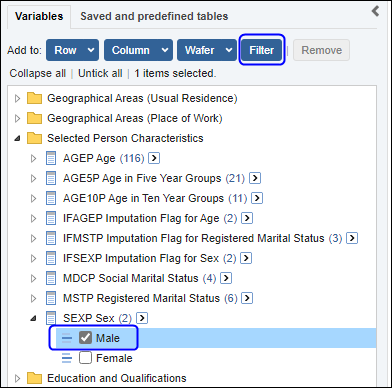 Select a single category and click Add to Filter