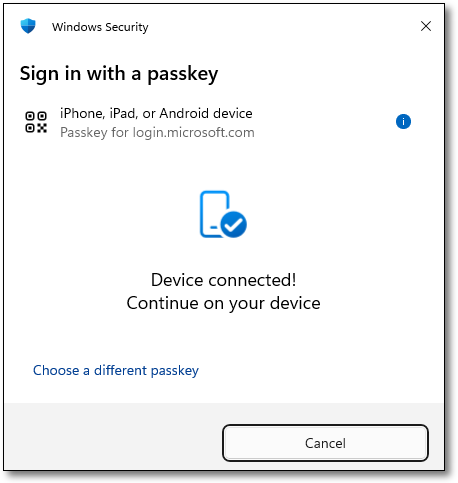 Passkey device connected