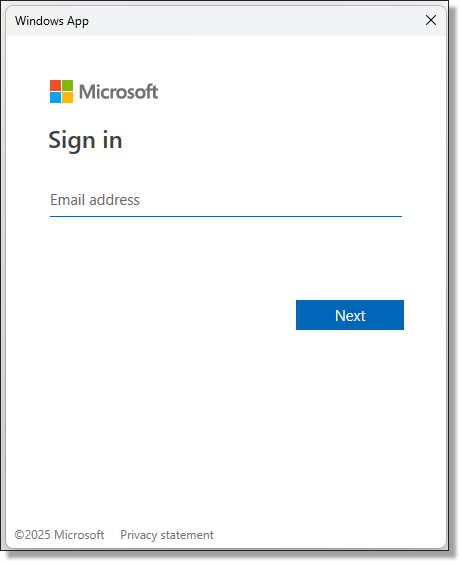 Windows App username Sign-in
